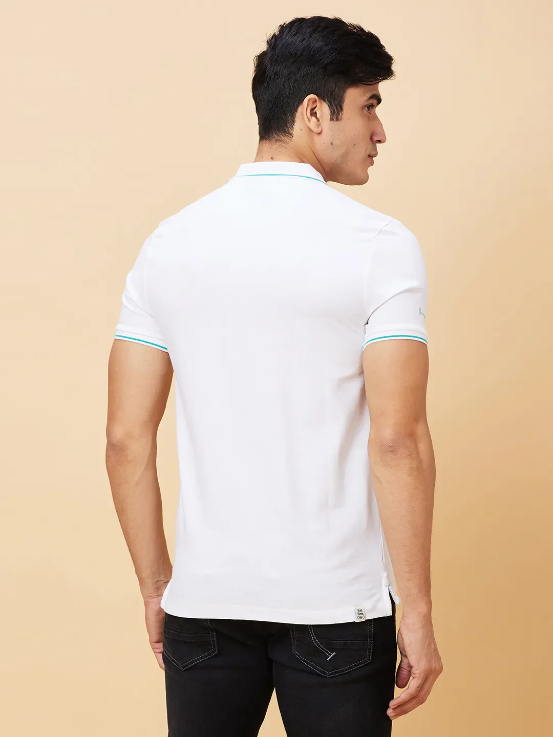 White Regular Fit Men's Polo T-Shirt by Being Human Clothing - Image 4