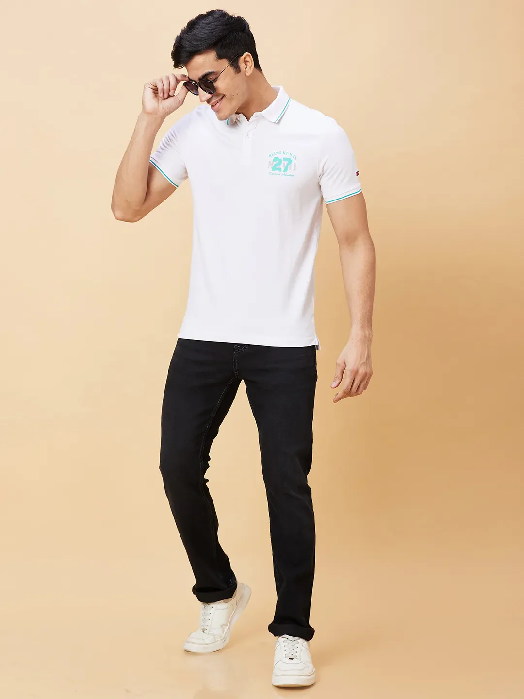 White Regular Fit Men's Polo T-Shirt by Being Human Clothing - Image 6