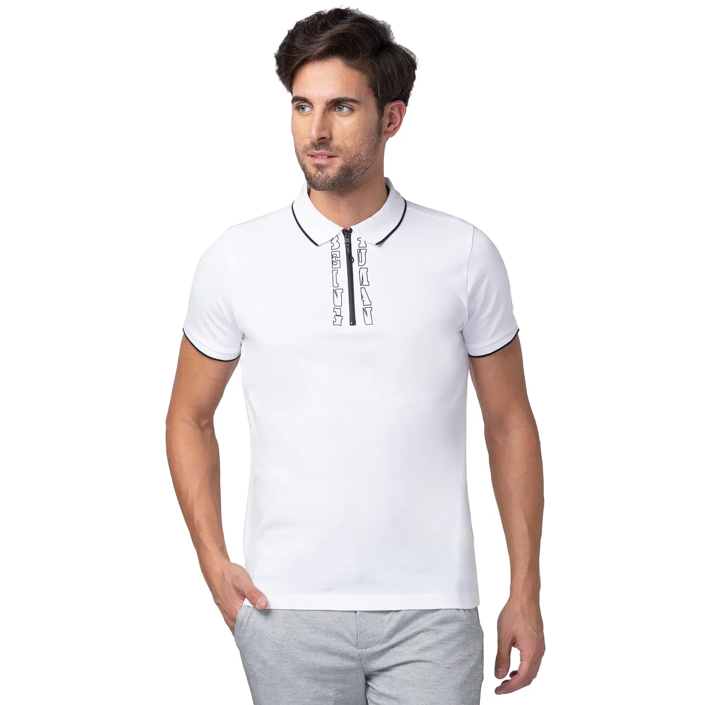 White Regular Fit Men's Polo T-Shirt by Being Human Clothing