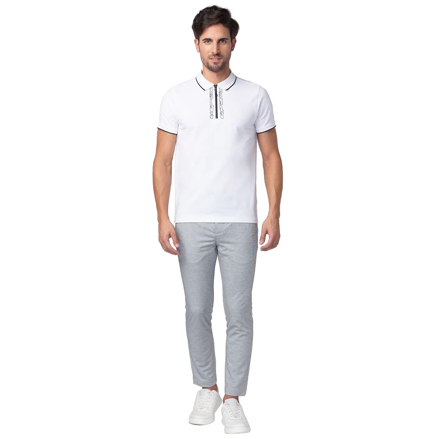White Regular Fit Men's Polo T-Shirt by Being Human Clothing - Image 2