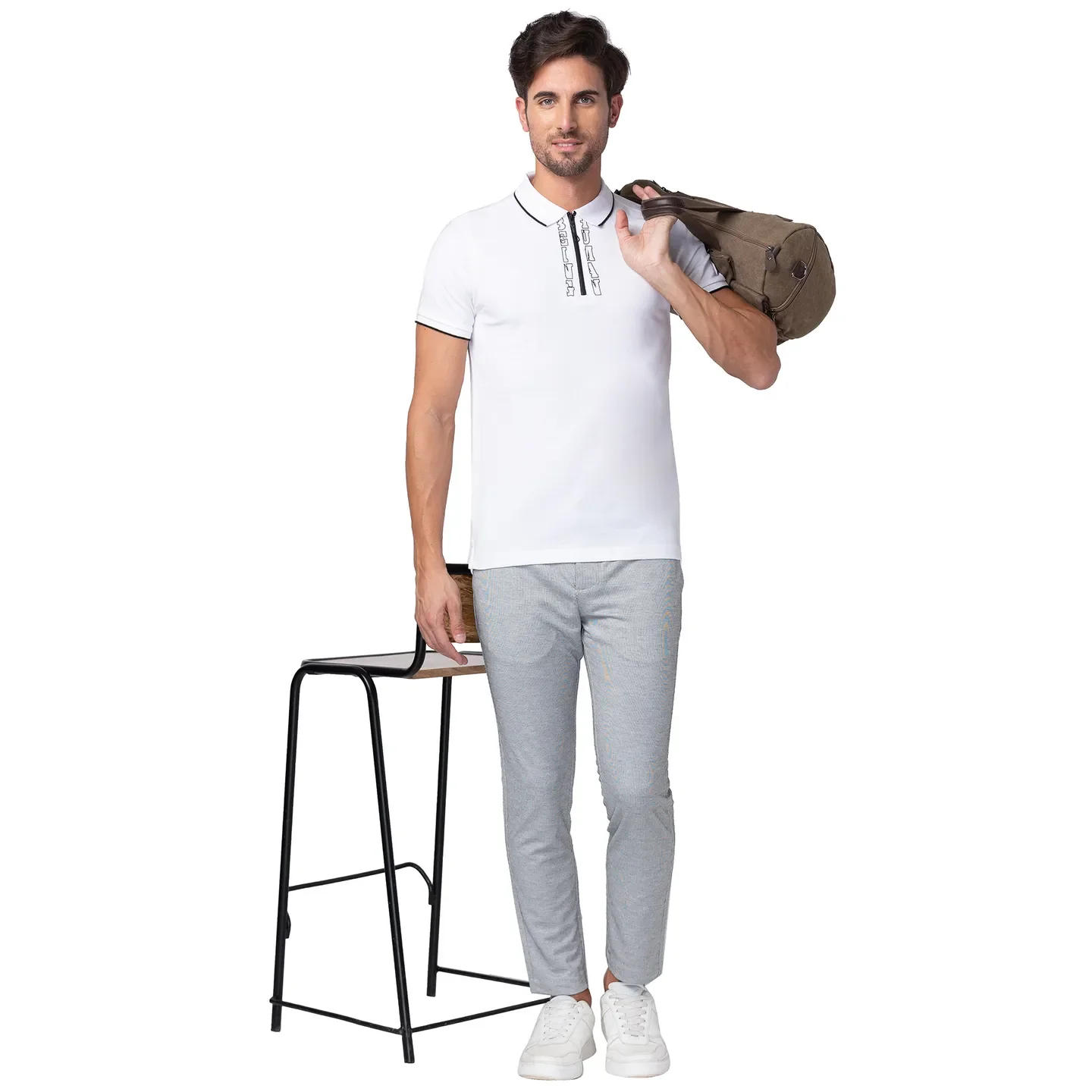 White Regular Fit Men's Polo T-Shirt by Being Human Clothing - Image 6