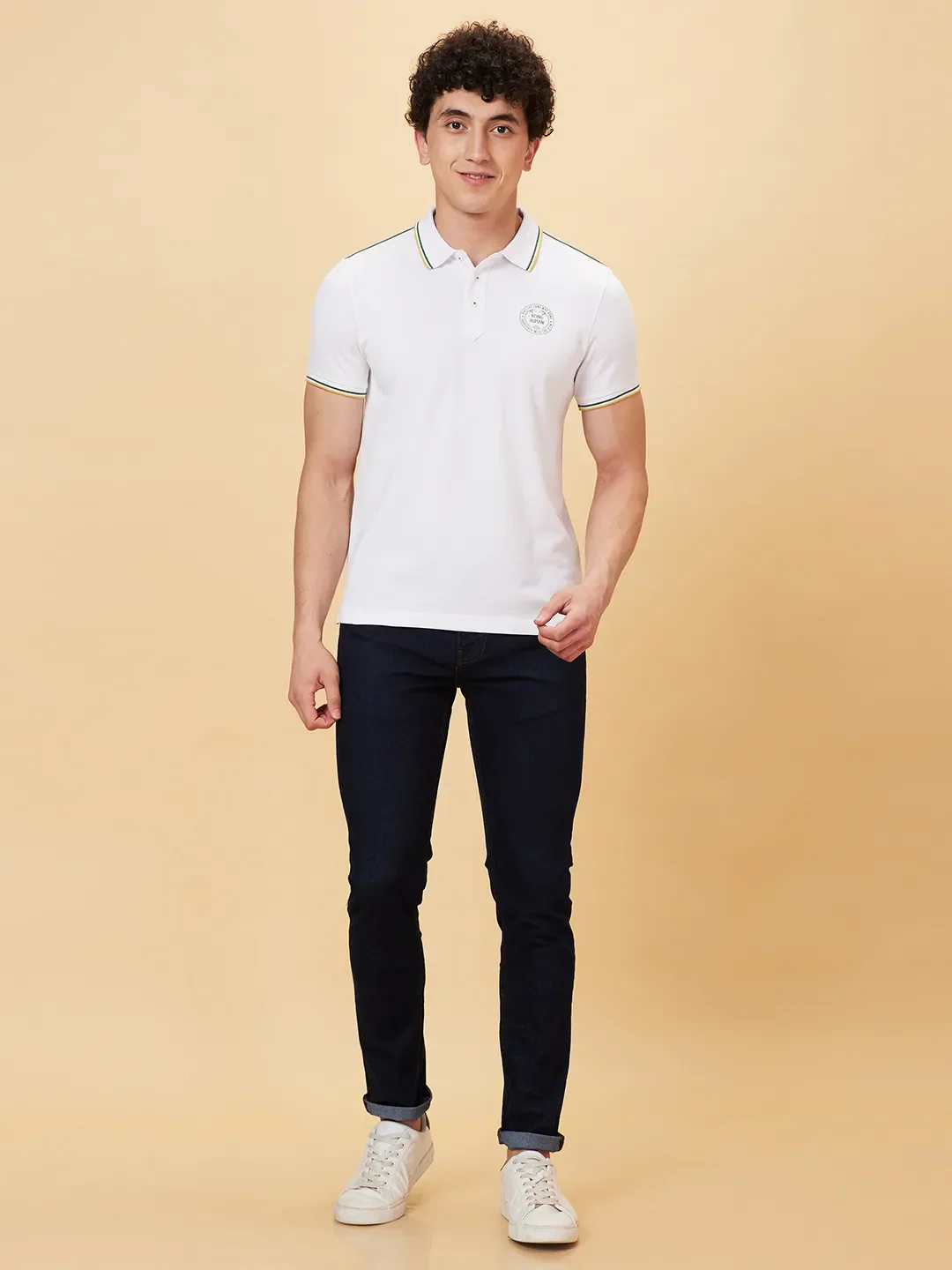 White Regular Fit Men's Polo T-Shirt by Being Human Clothing