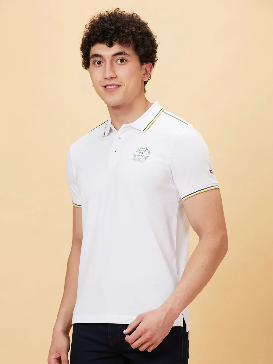 White Regular Fit Men's Polo T-Shirt by Being Human Clothing - Image 3