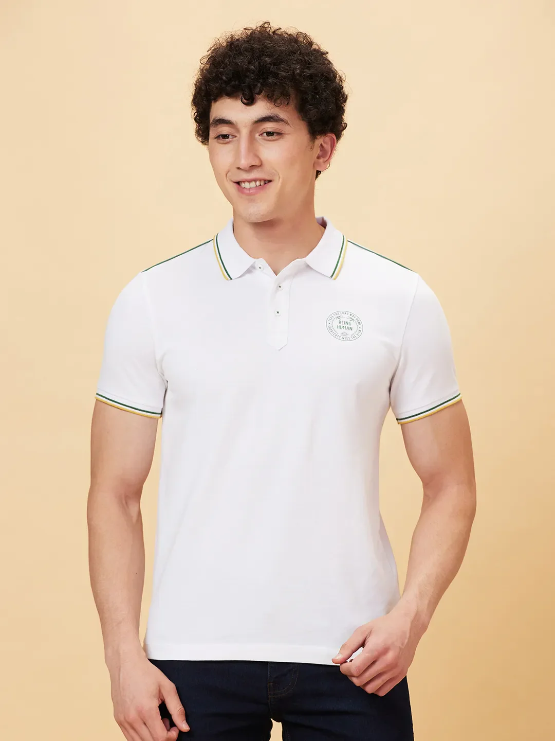White Regular Fit Men's Polo T-Shirt by Being Human Clothing - Image 6