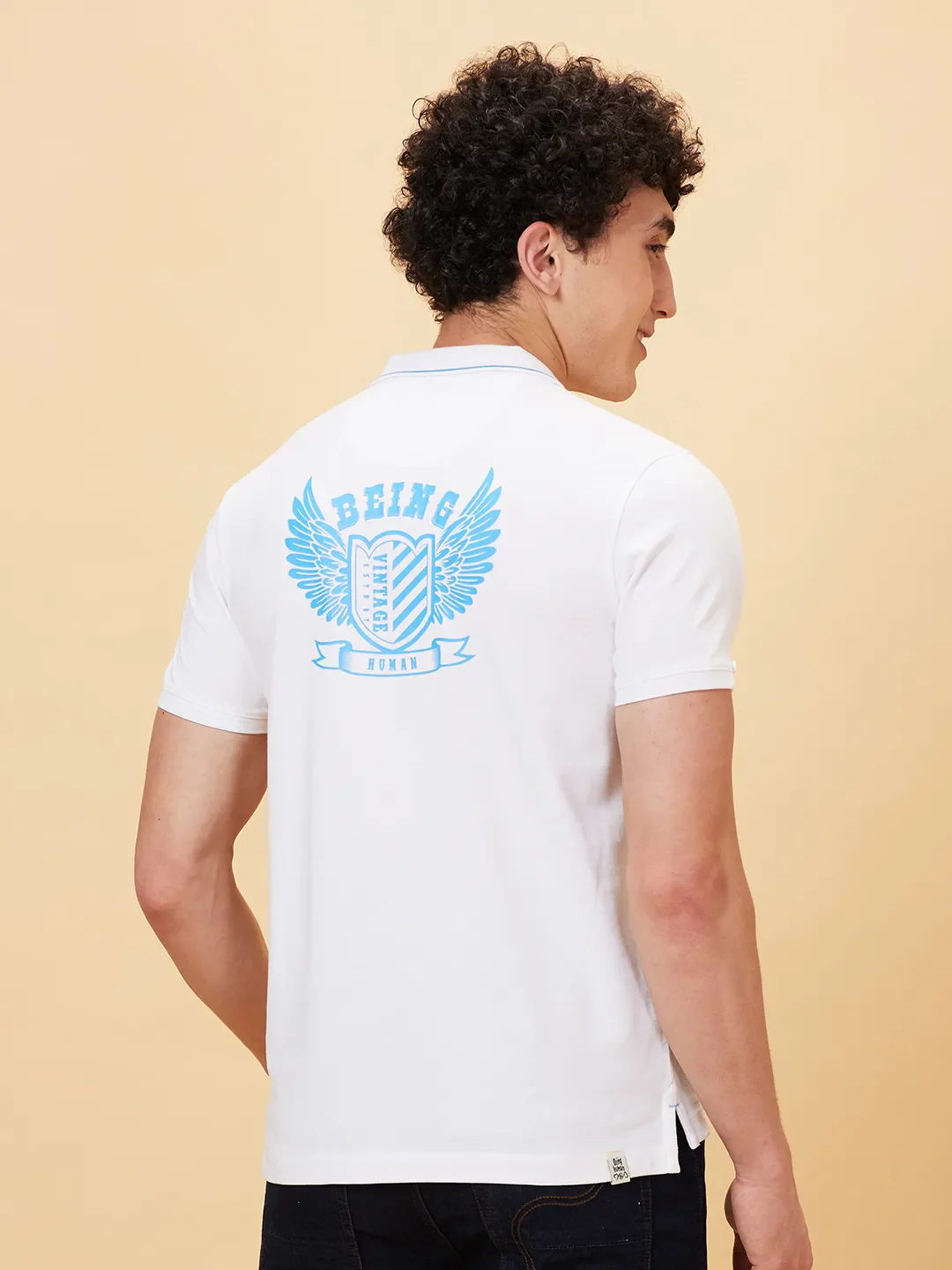 White Regular Fit Men's Polo T-Shirt by Being Human Clothing - Image 2