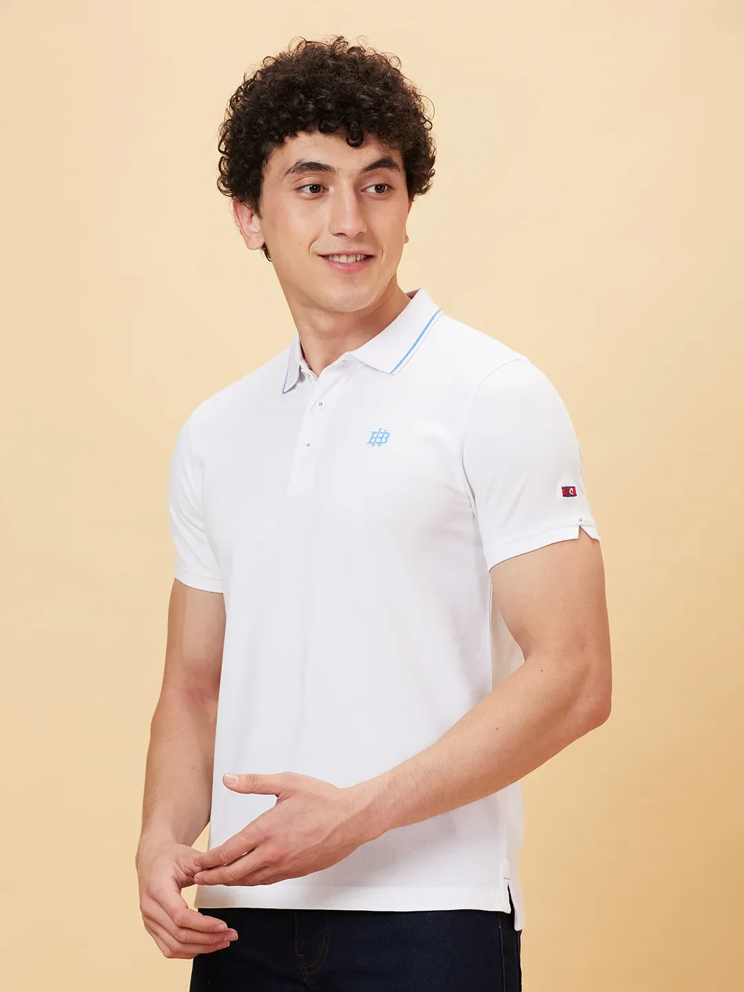 White Regular Fit Men's Polo T-Shirt by Being Human Clothing - Image 3