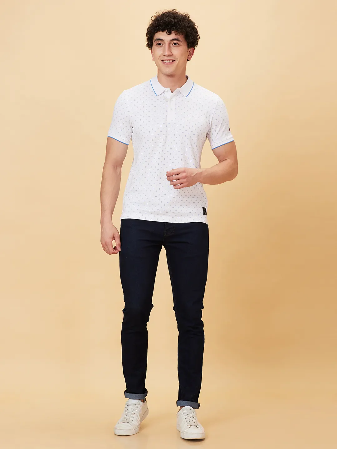 White Regular Fit Men's Polo T-Shirt by Being Human Clothing
