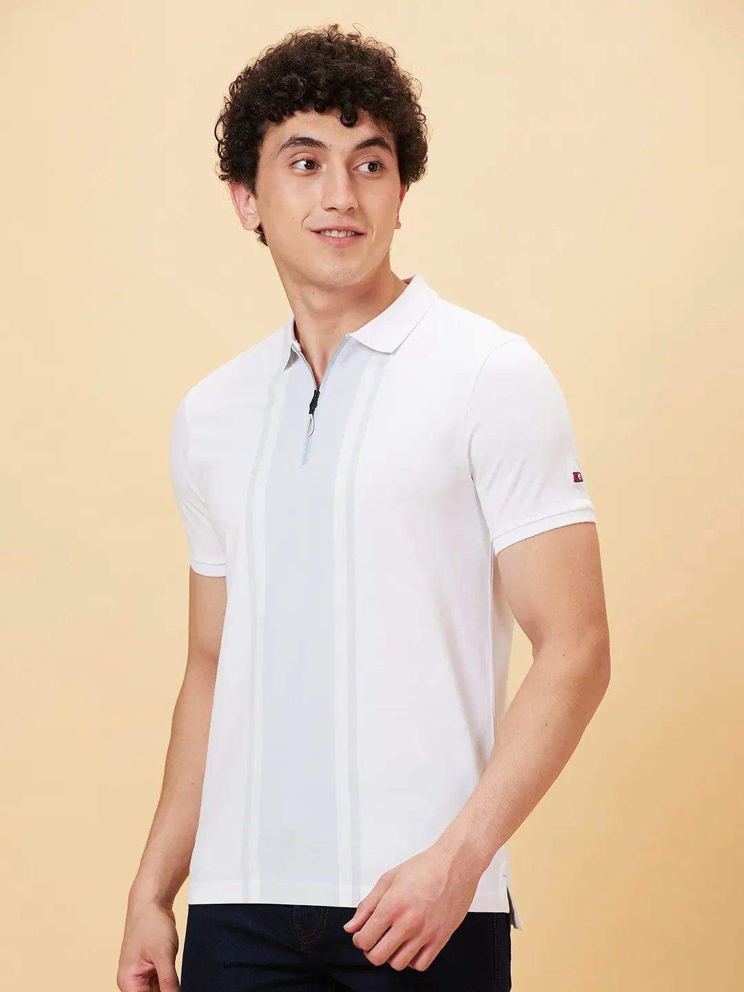 White Regular Fit Men's Polo T-Shirt by Being Human Clothing - Image 3