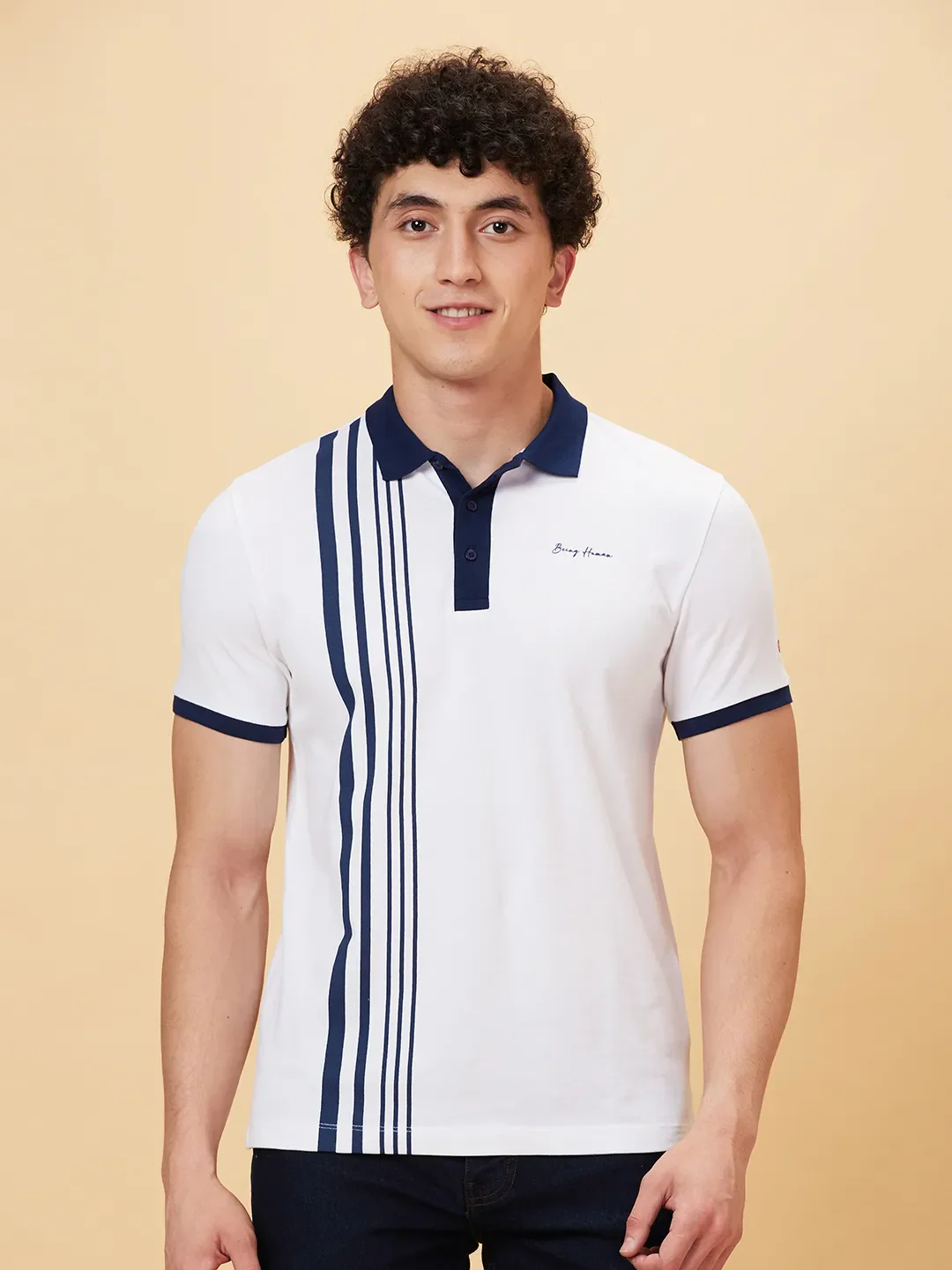 White Regular Fit Men's Polo T-Shirt by Being Human Clothing - Image 6