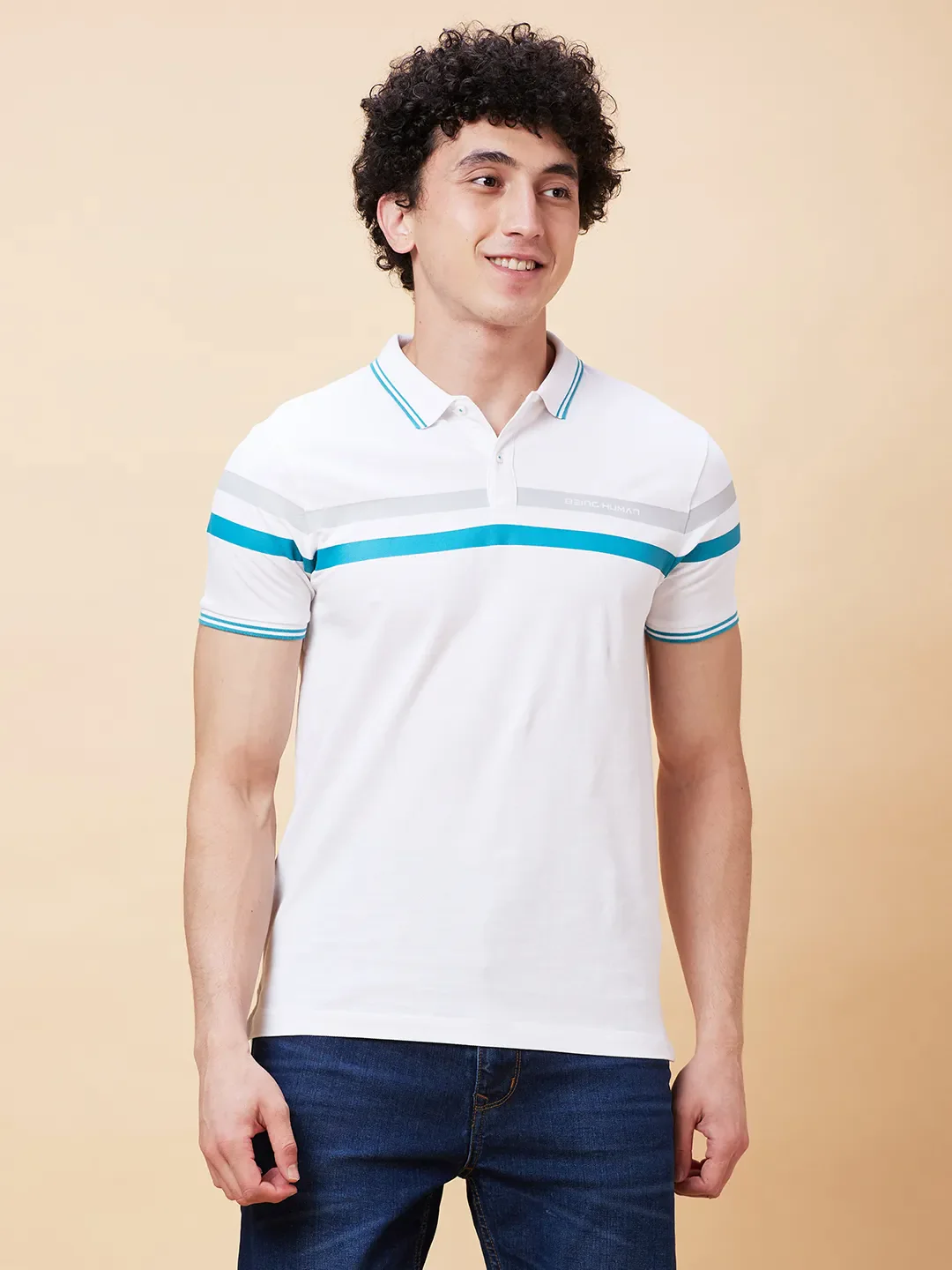 White Regular Fit Men's Polo T-Shirt by Being Human Clothing