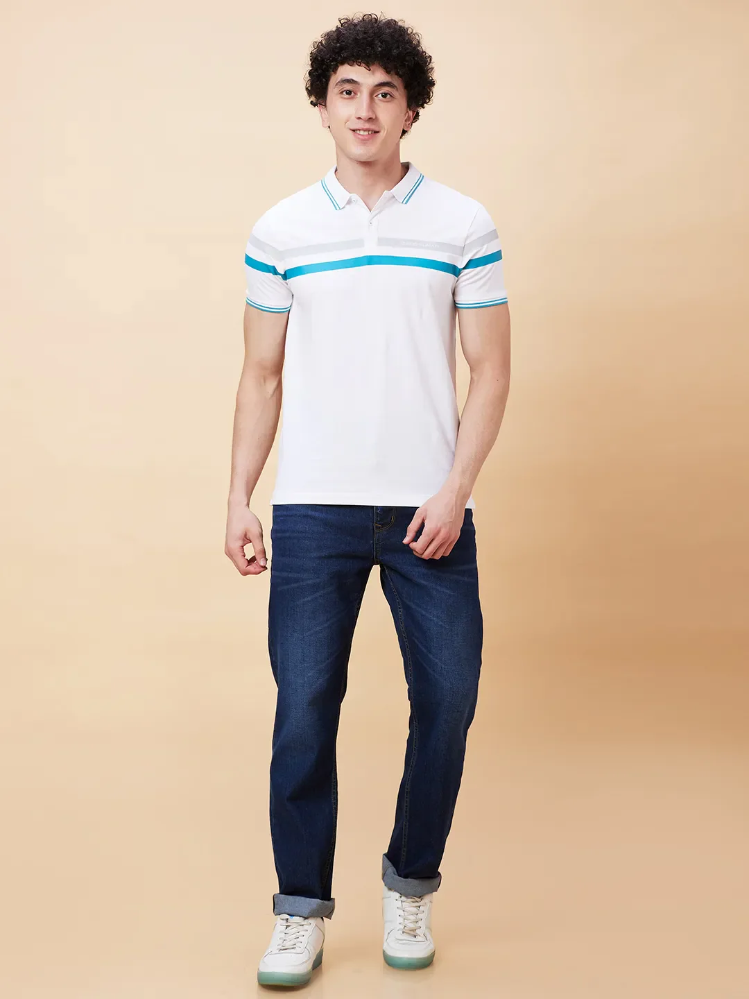 White Regular Fit Men's Polo T-Shirt by Being Human Clothing - Image 2