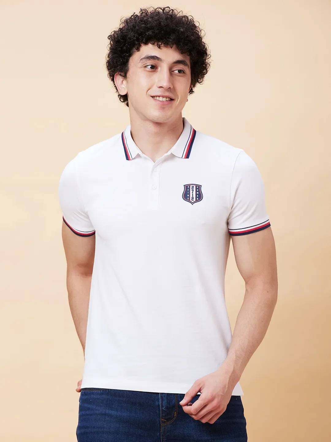 White Regular Fit Men's Polo T-Shirt by Being Human Clothing