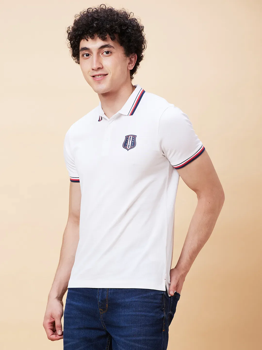 White Regular Fit Men's Polo T-Shirt by Being Human Clothing - Image 3