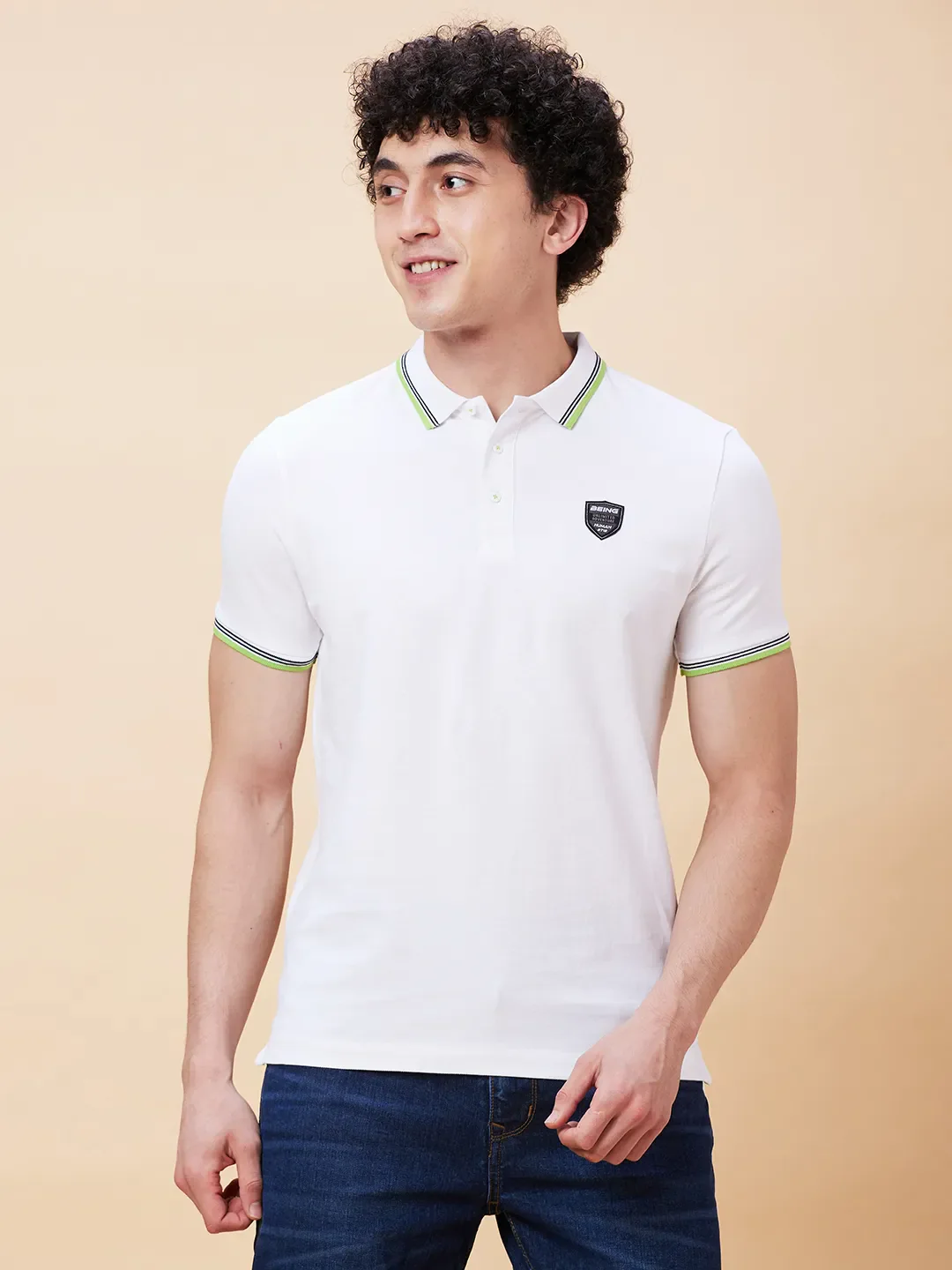 White Regular Fit Men's Polo T-Shirt by Being Human Clothing