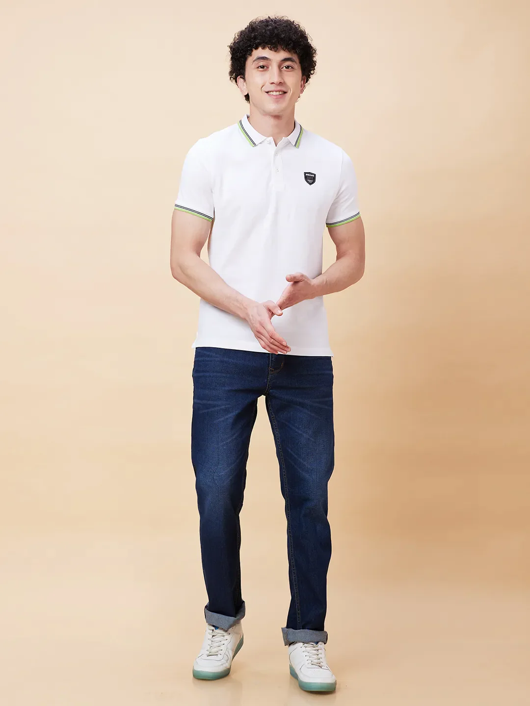 White Regular Fit Men's Polo T-Shirt by Being Human Clothing - Image 2