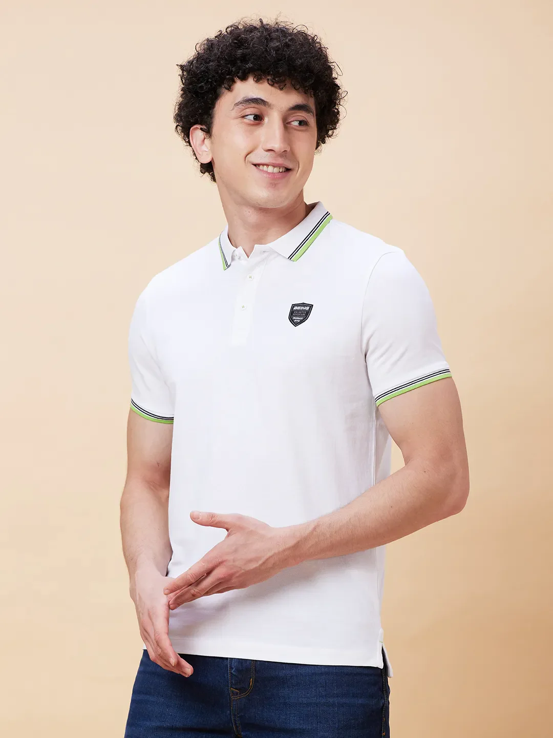 White Regular Fit Men's Polo T-Shirt by Being Human Clothing - Image 3