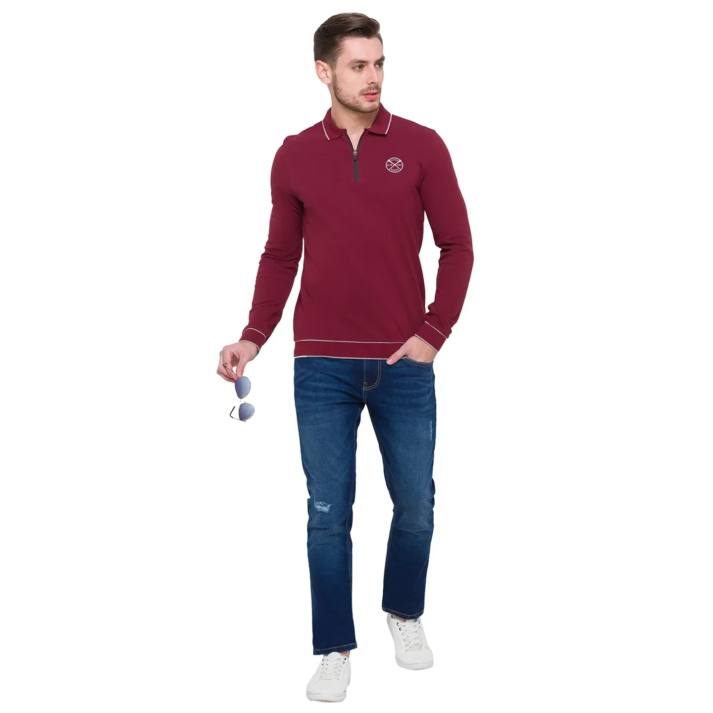 Red Regular Fit Men's Long Sleeves Polo T-Shirt by Being Human Clothing - Image 2