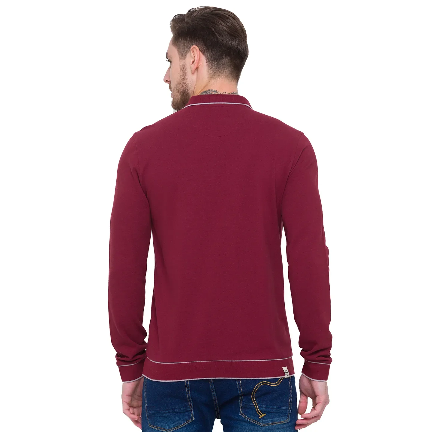 Red Regular Fit Men's Long Sleeves Polo T-Shirt by Being Human Clothing - Image 3