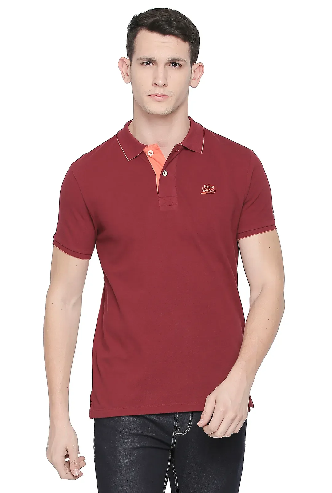 Red Regular Fit Men's Polo T-Shirt by Being Human Clothing