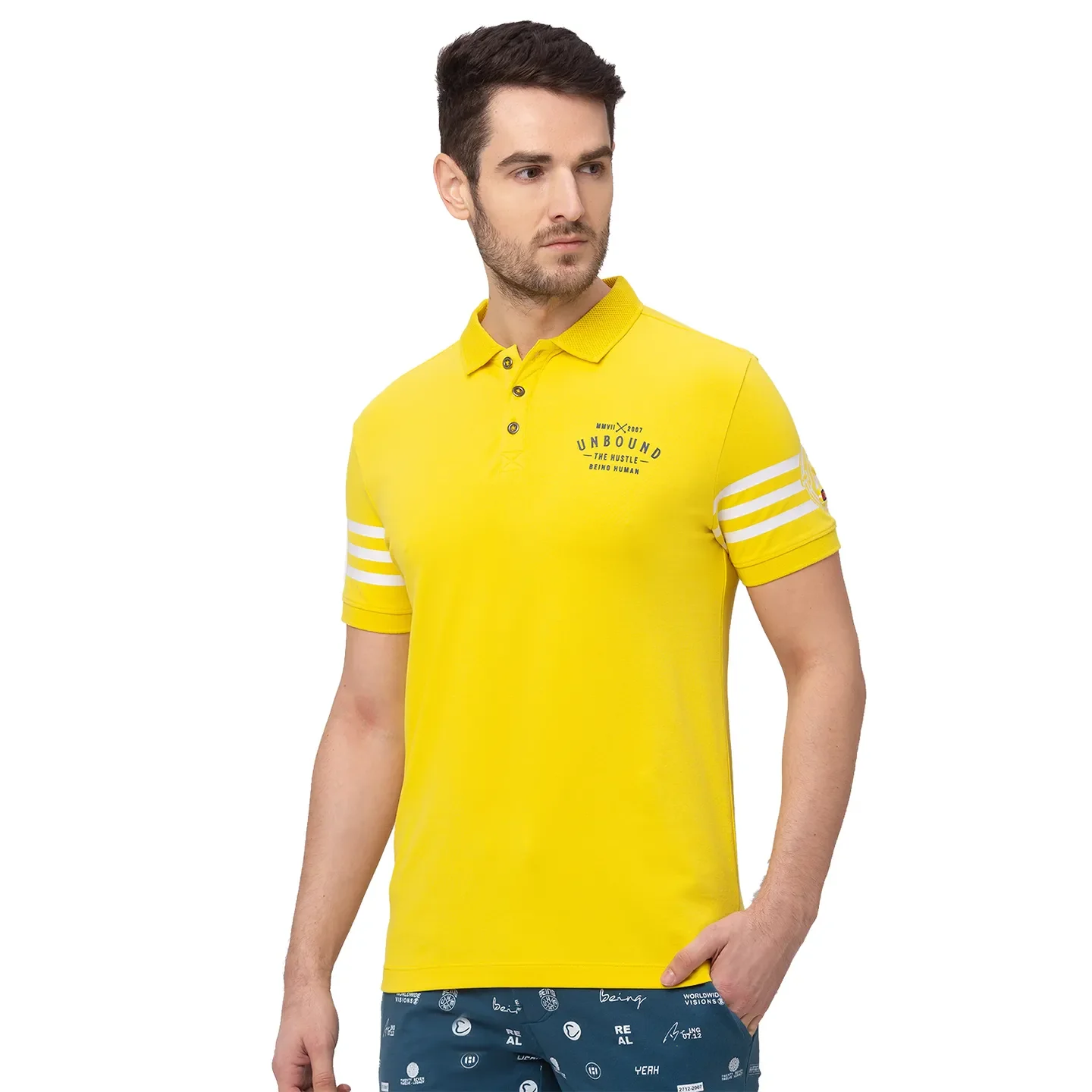 Yellow Regular Fit Men's Polo T-Shirt by Being Human Clothing - Image 3