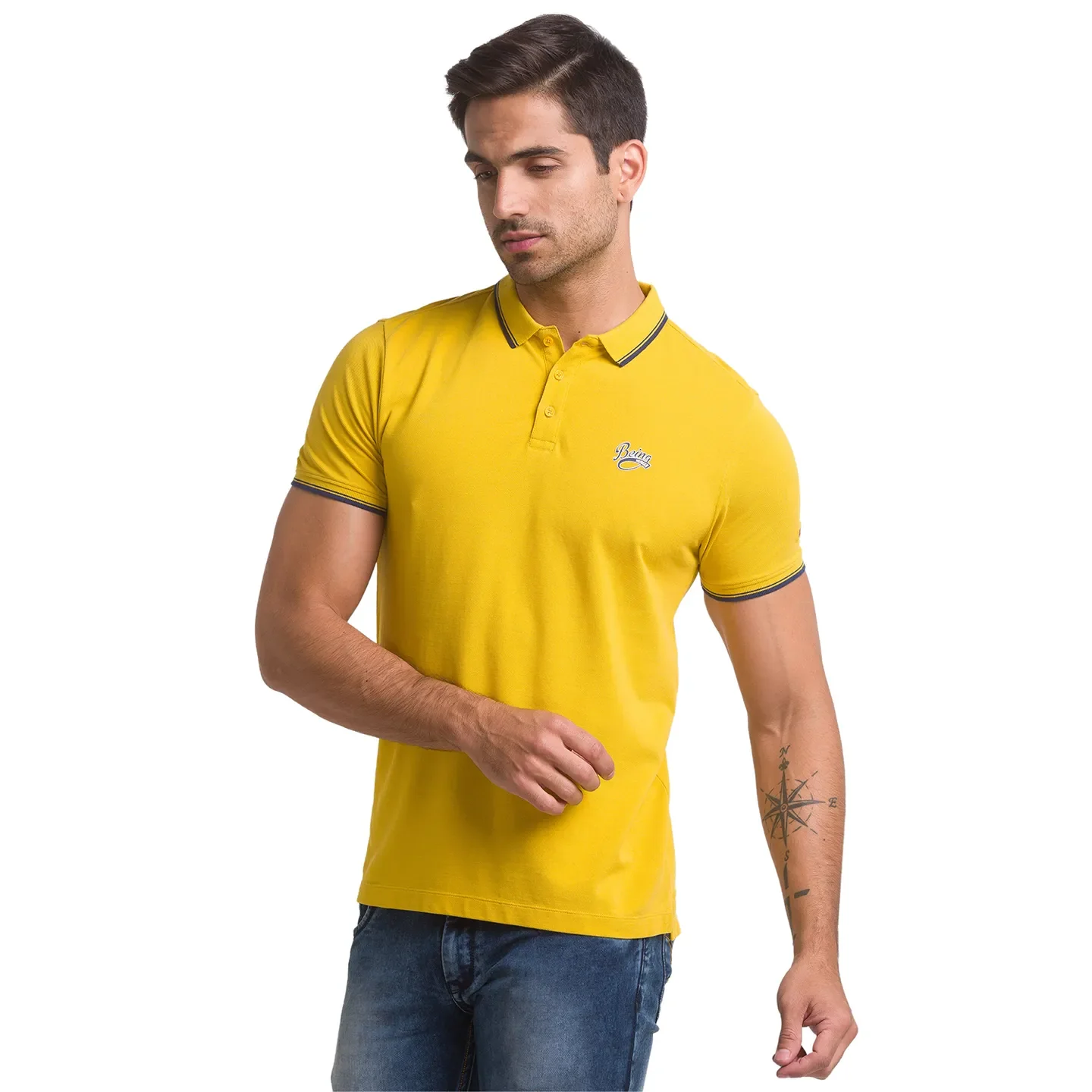 Yellow Slim Fit Men's Polo T-shirt by Being Human Clothing - Image 2