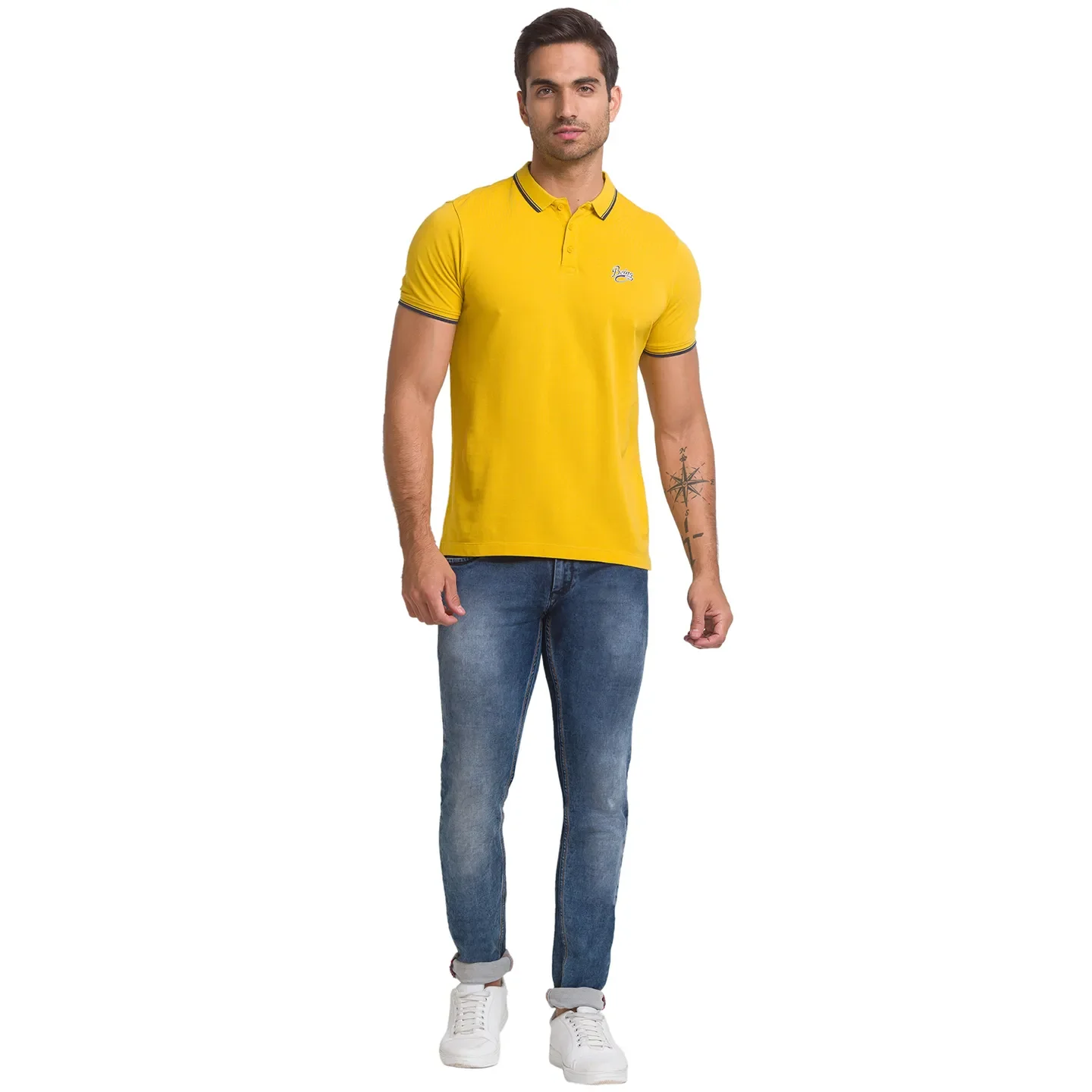 Yellow Slim Fit Men's Polo T-shirt by Being Human Clothing - Image 3