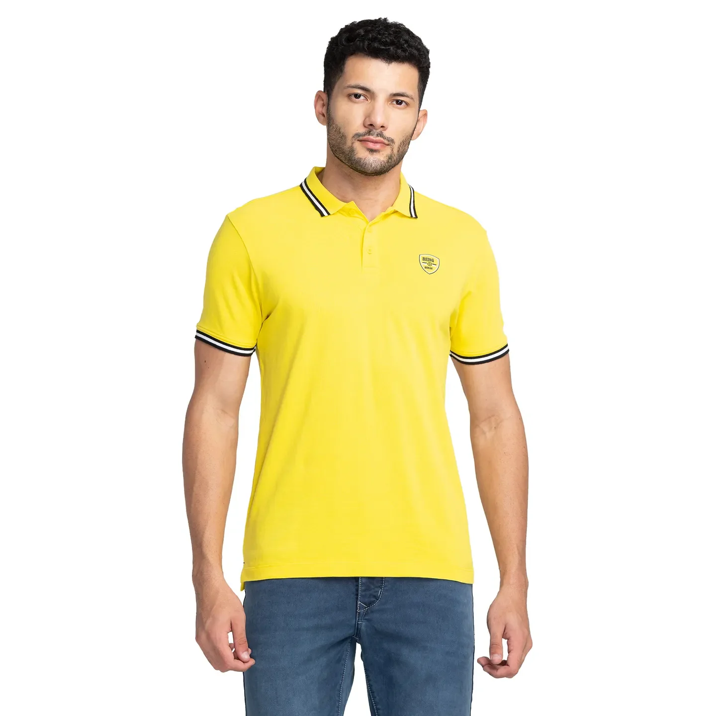 Yellow Regular Fit Men's Polo T-shirt by Being Human Clothing
