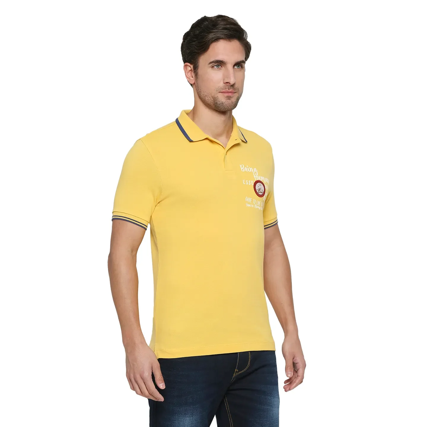 Yellow Regular Fit Men's Polo T-shirt by Being Human Clothing - Image 3