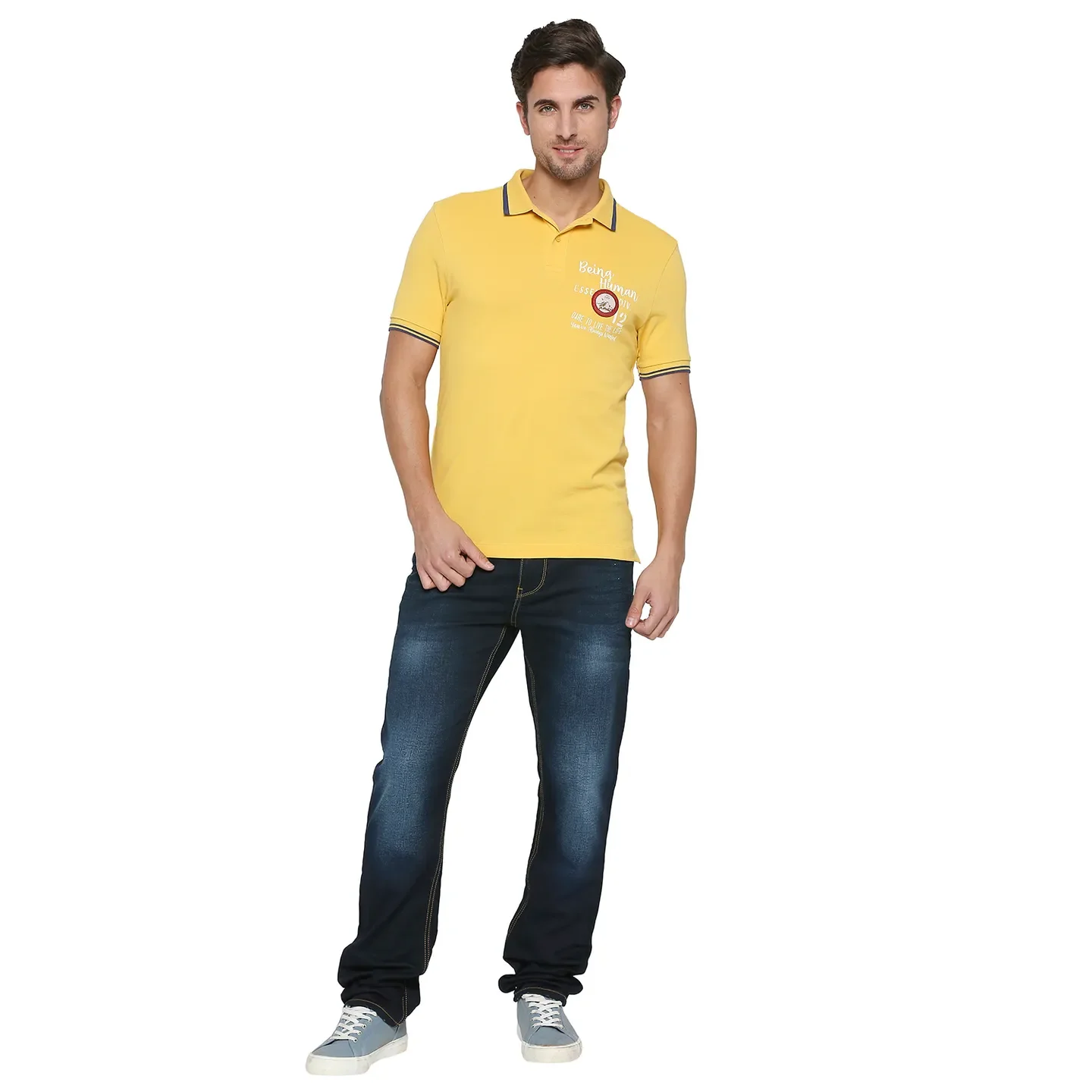 Yellow Regular Fit Men's Polo T-shirt by Being Human Clothing - Image 6
