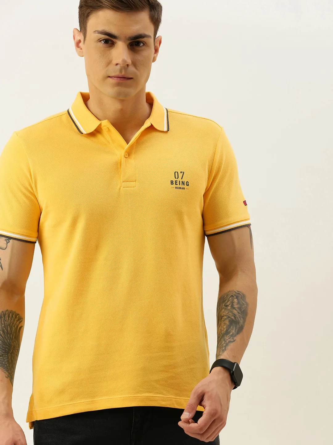 Yellow Regular Fit Men's Polo T-Shirt by Being Human Clothing
