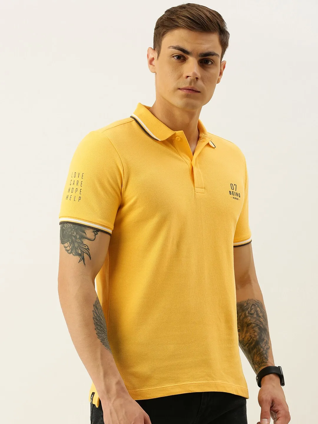Yellow Regular Fit Men's Polo T-Shirt by Being Human Clothing - Image 2