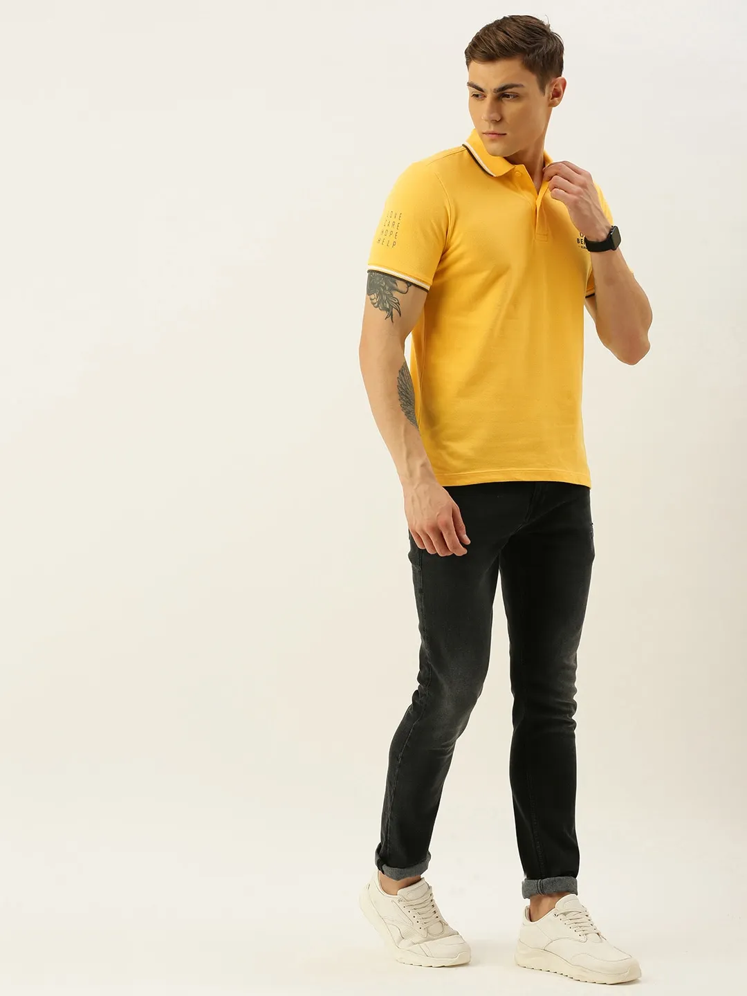 Yellow Regular Fit Men's Polo T-Shirt by Being Human Clothing - Image 5