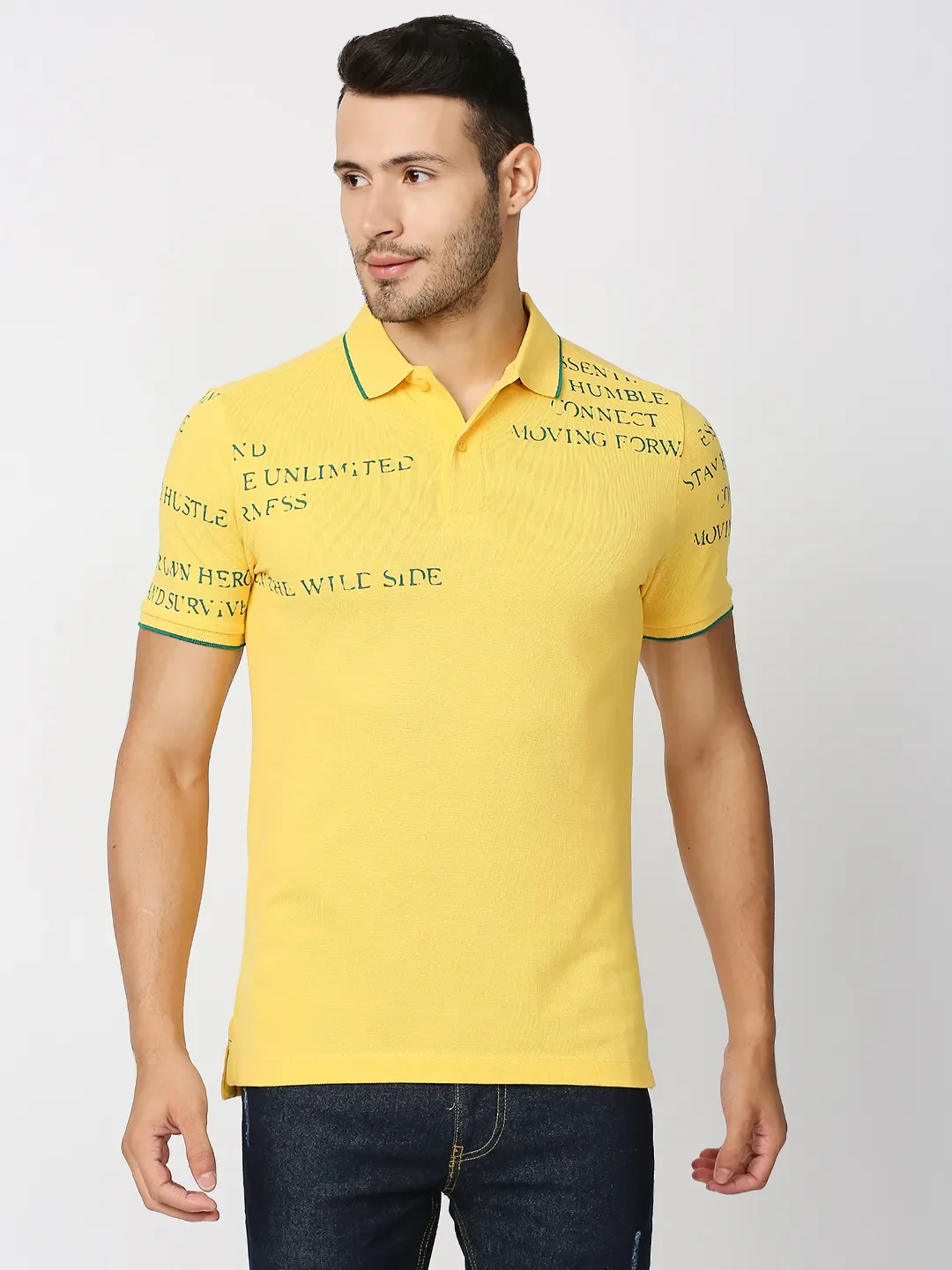 Yellow Regular Fit Men's Polo T-Shirt by Being Human Clothing