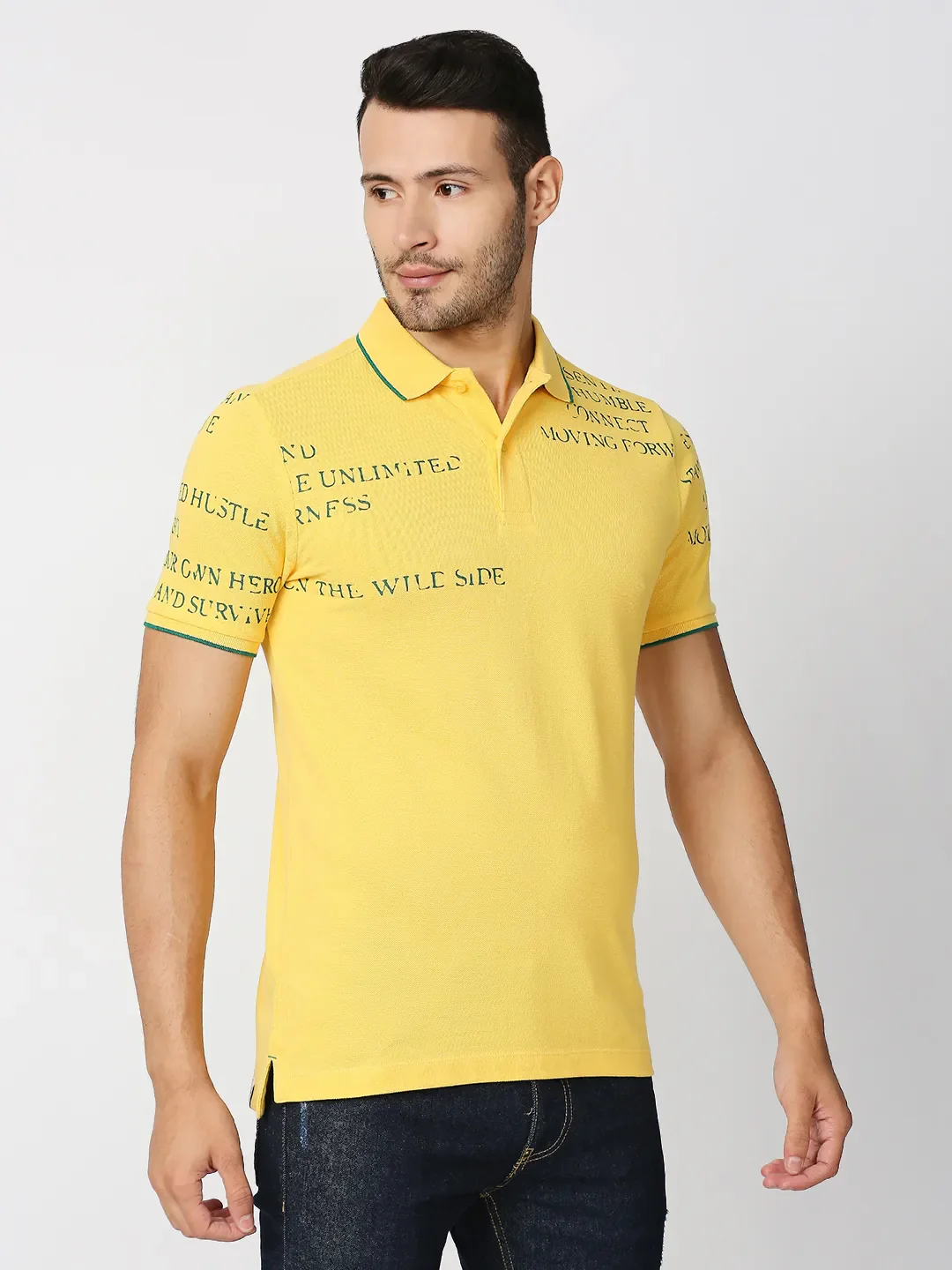 Yellow Regular Fit Men's Polo T-Shirt by Being Human Clothing - Image 3