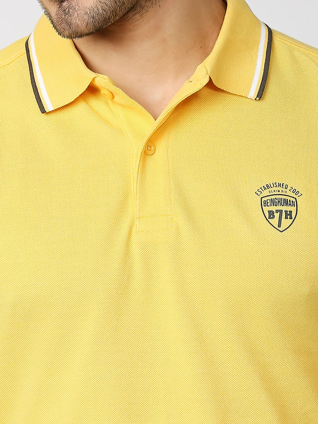 Yellow Regular Fit Men's Polo T-Shirt by Being Human Clothing - Image 5