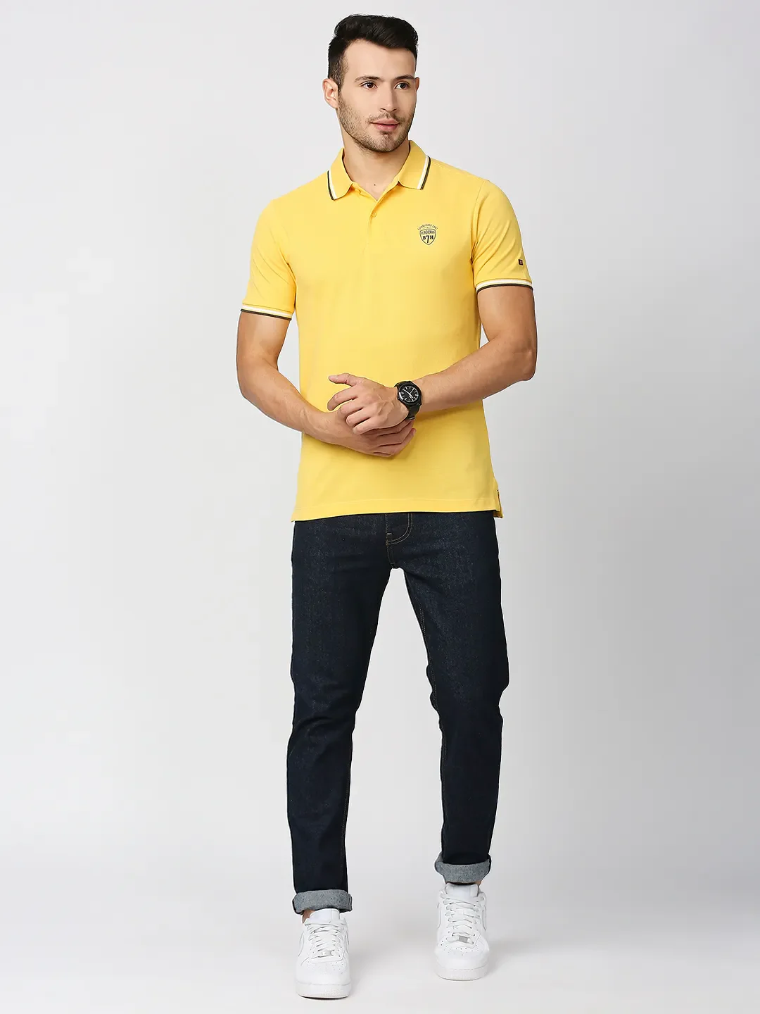 Yellow Regular Fit Men's Polo T-Shirt by Being Human Clothing - Image 6