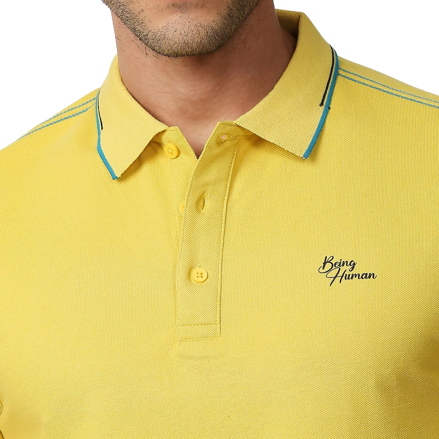 Yellow Regular Fit Men's Polo T-Shirt by Being Human Clothing - Image 5