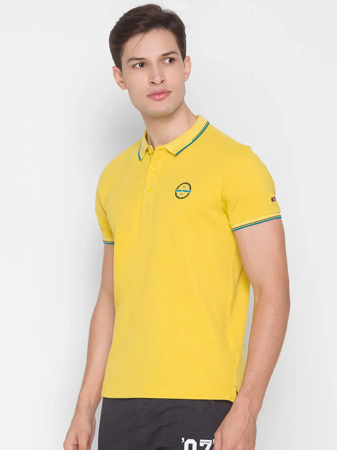 Yellow Regular Fit Men's Polo T-Shirt by Being Human Clothing - Image 2
