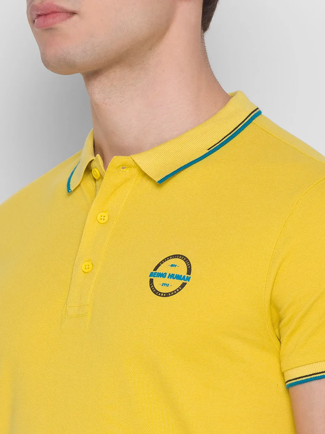Yellow Regular Fit Men's Polo T-Shirt by Being Human Clothing - Image 4