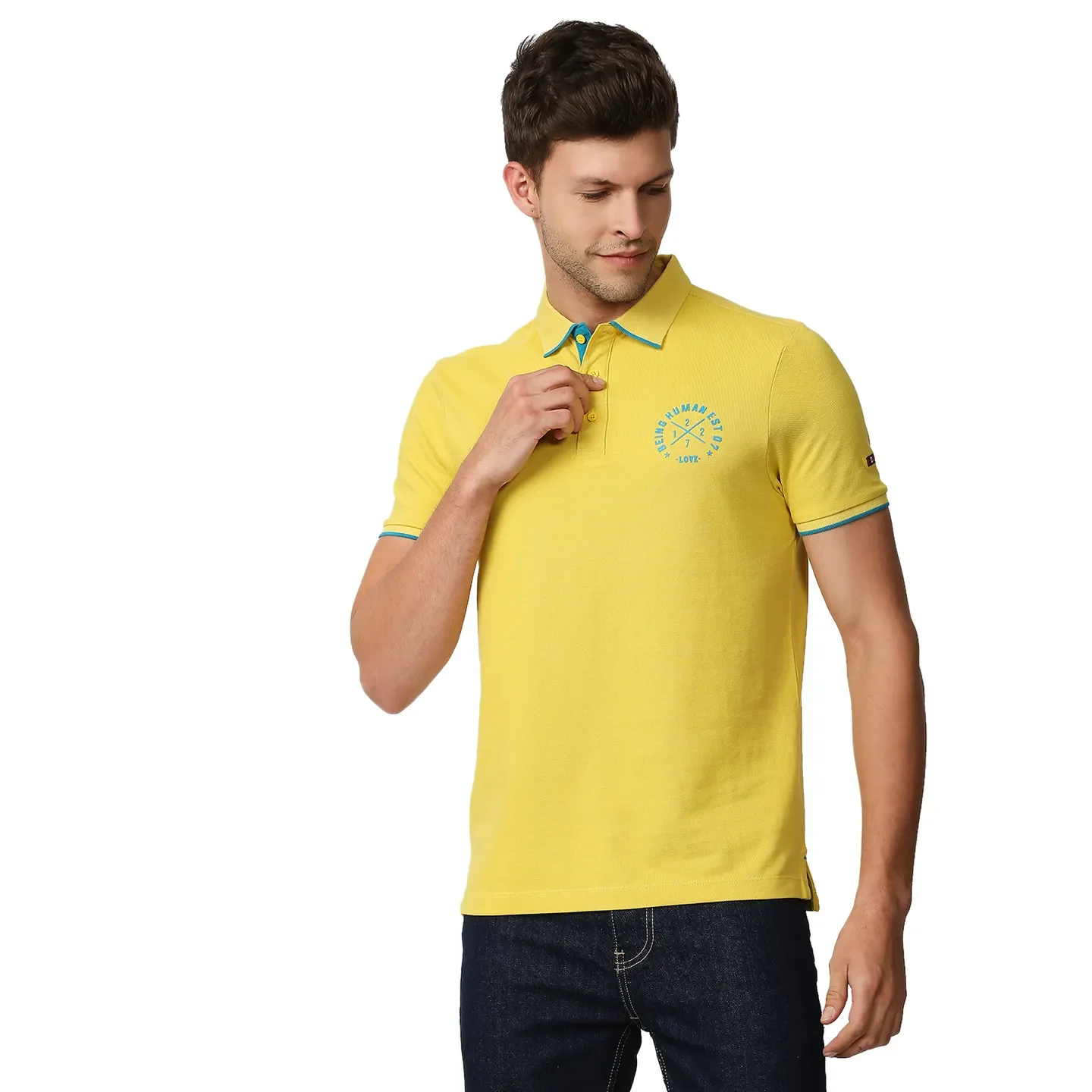 Yellow Regular Fit Men's Polo T-Shirt by Being Human Clothing