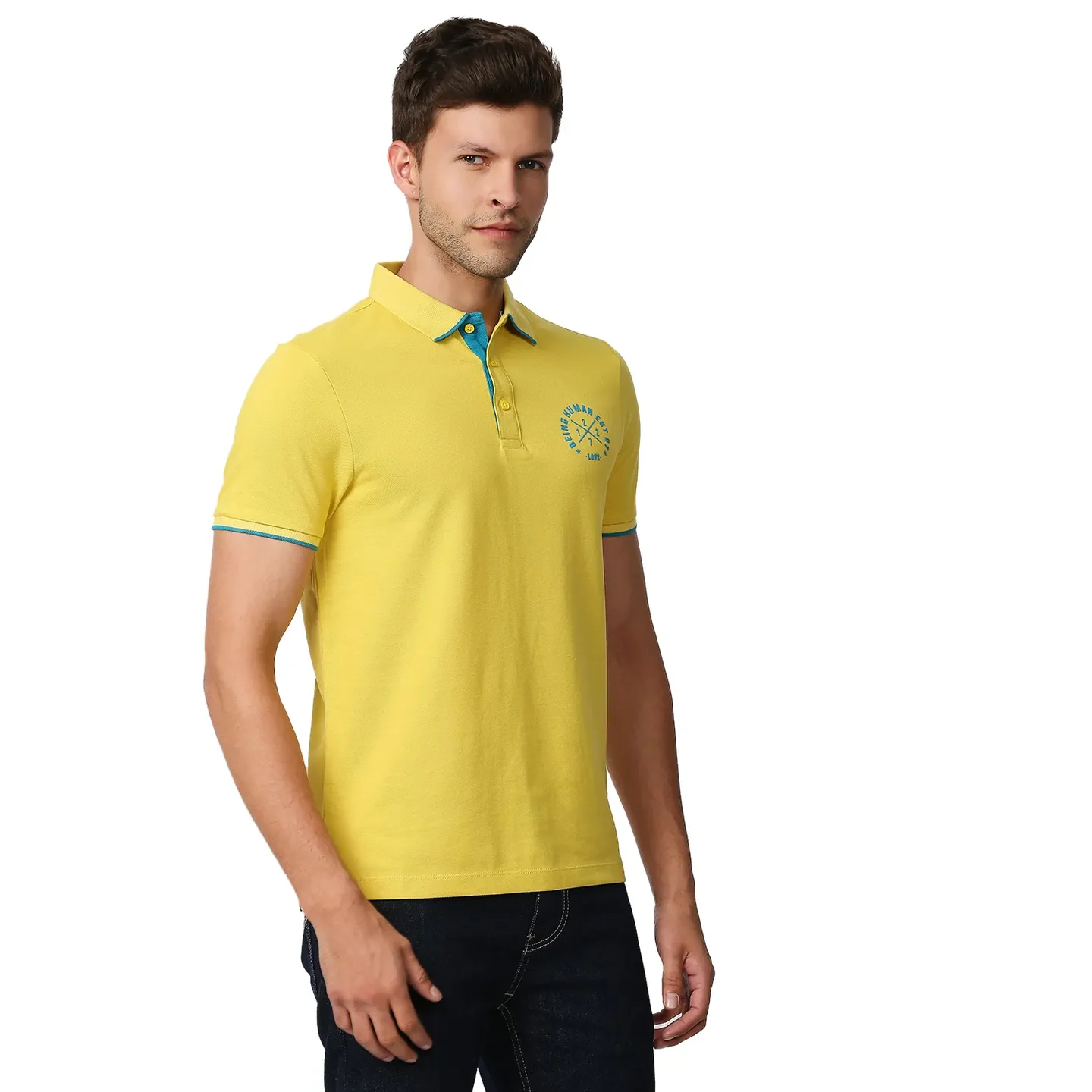 Yellow Regular Fit Men's Polo T-Shirt by Being Human Clothing - Image 3