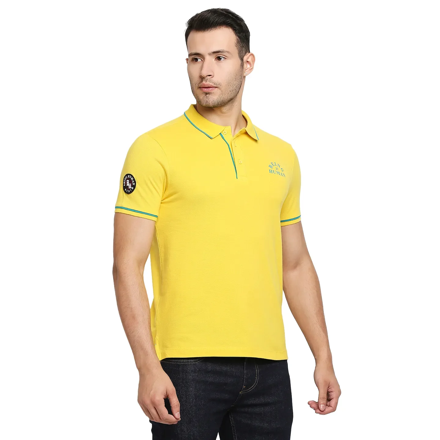 Yellow Regular Fit Men's Polo T-Shirt by Being Human Clothing - Image 3