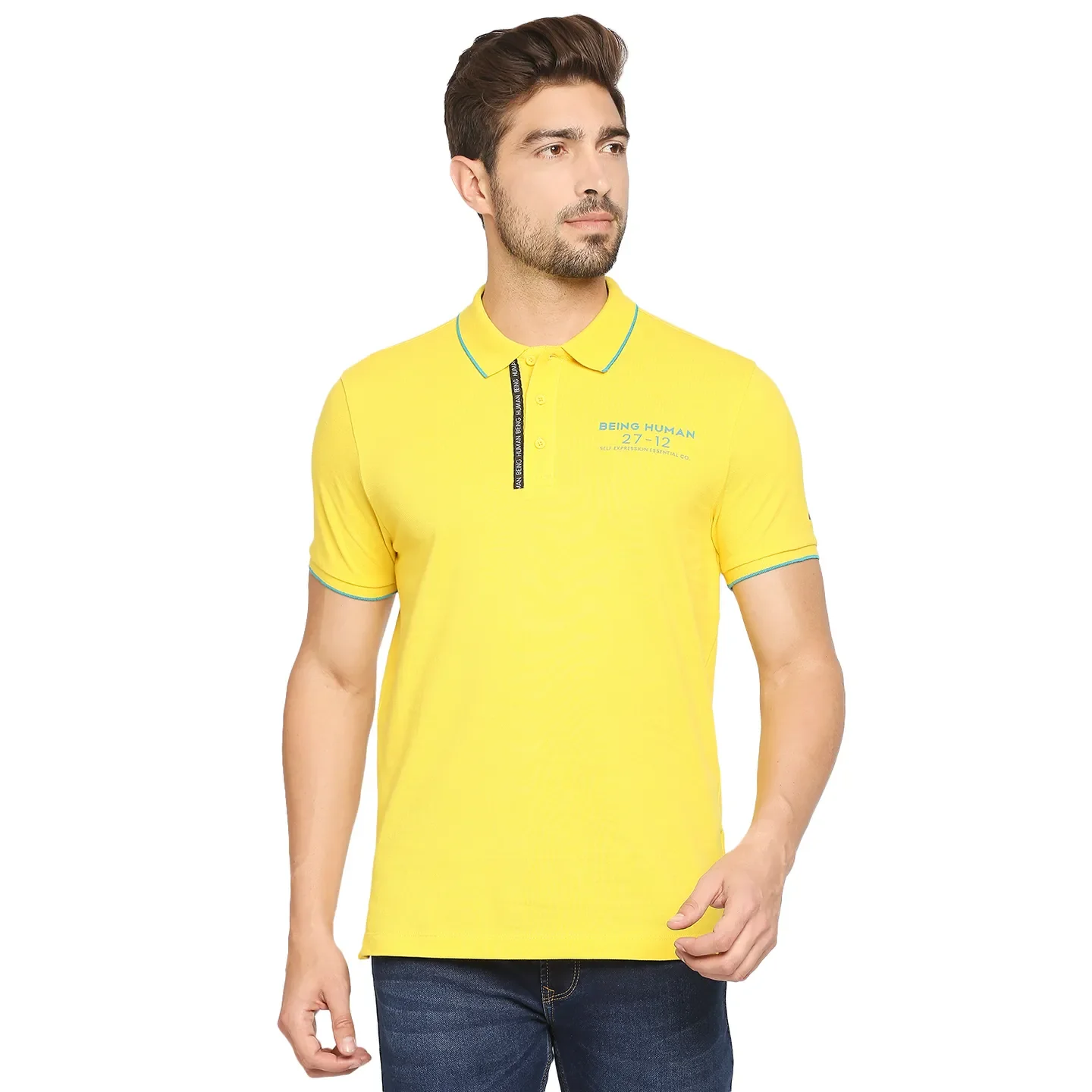 Yellow Regular Fit Men's Polo T-Shirt by Being Human Clothing