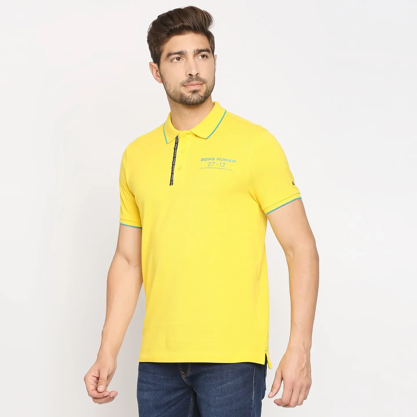 Yellow Regular Fit Men's Polo T-Shirt by Being Human Clothing - Image 2