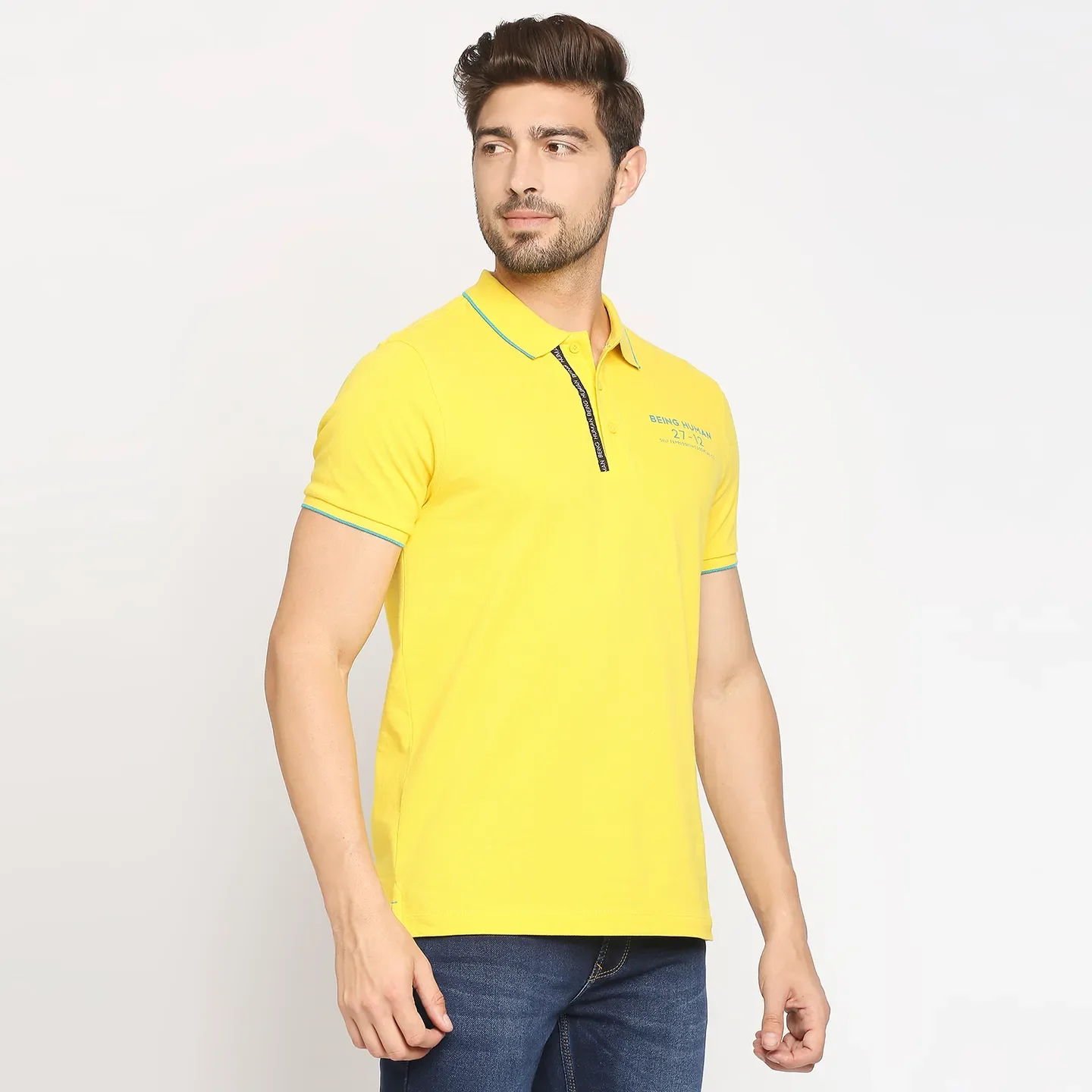 Yellow Regular Fit Men's Polo T-Shirt by Being Human Clothing - Image 3