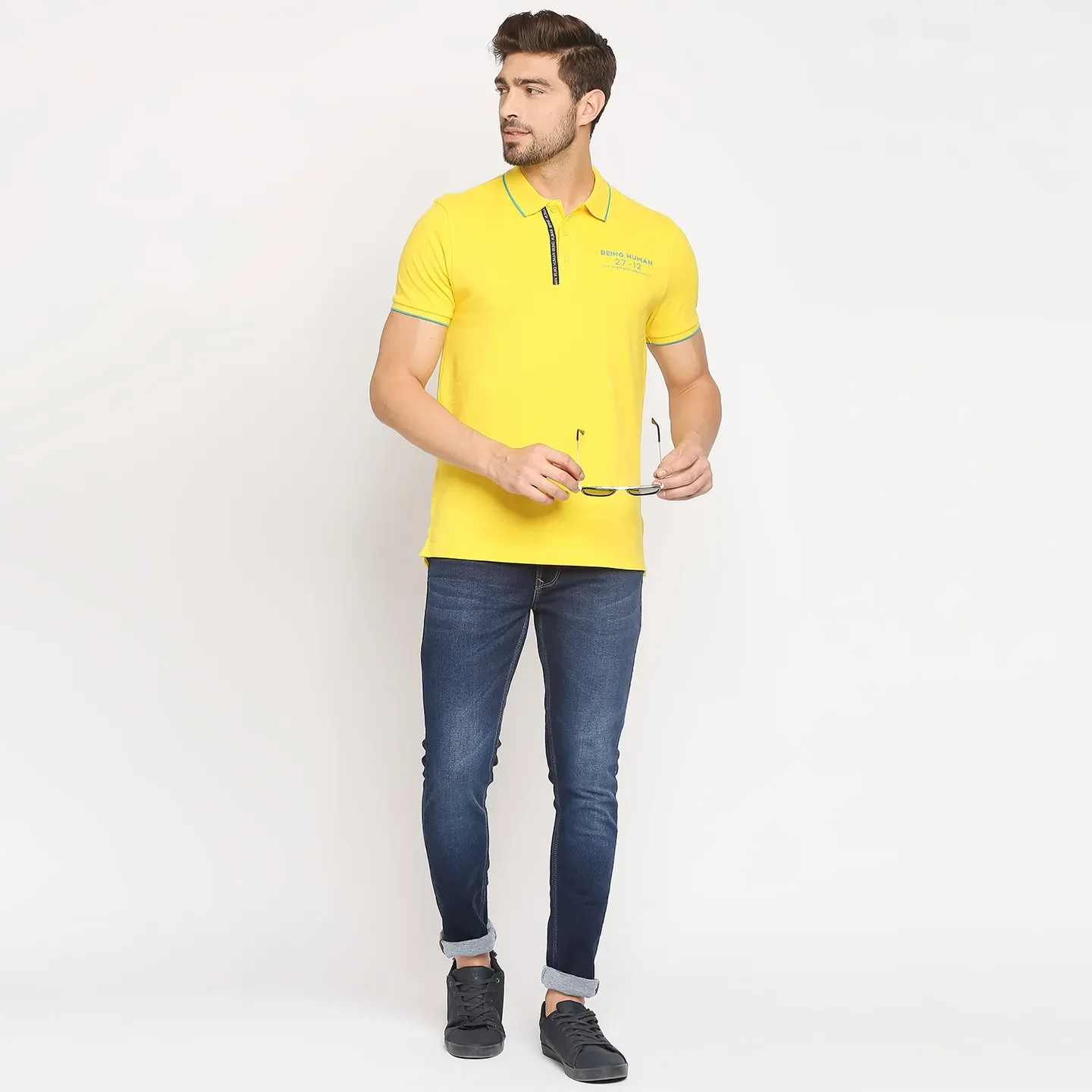 Yellow Regular Fit Men's Polo T-Shirt by Being Human Clothing - Image 6