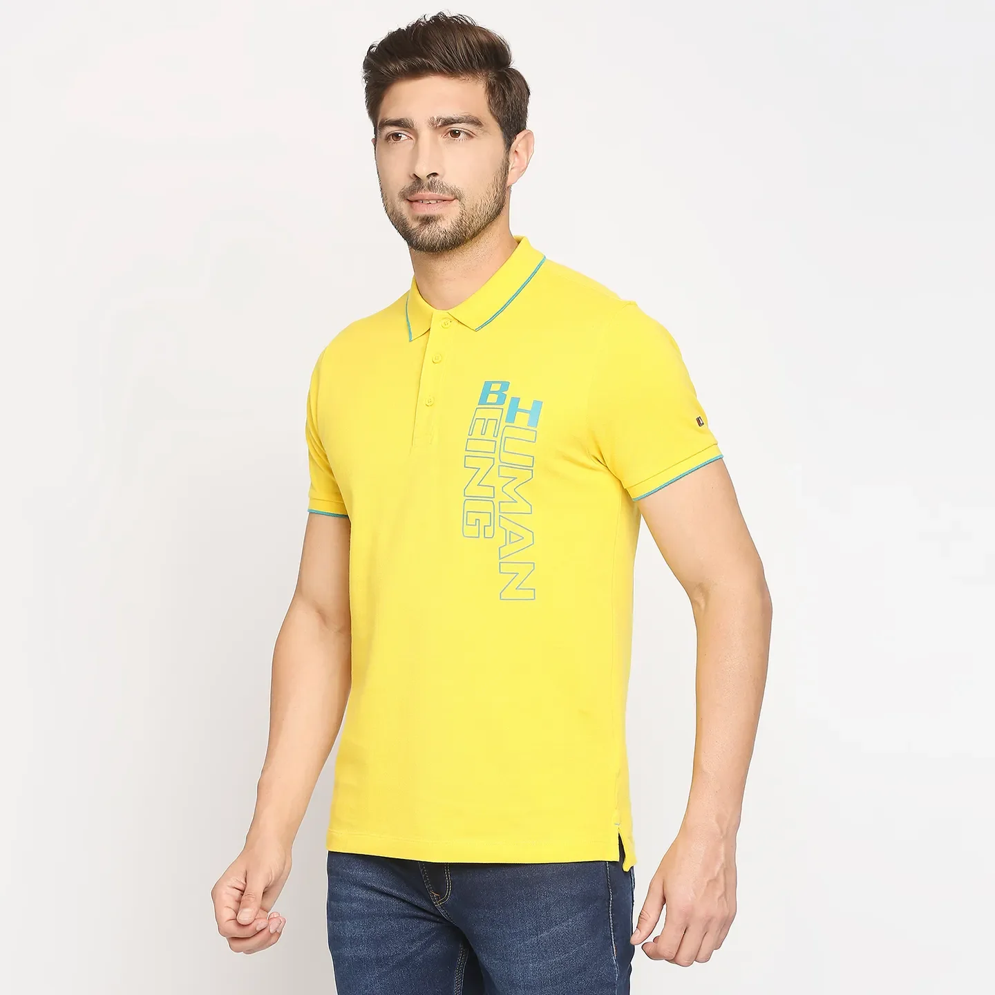 Yellow Regular Fit Men's Polo T-Shirt by Being Human Clothing - Image 2