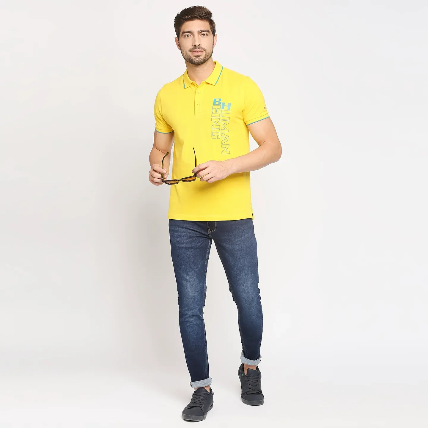 Yellow Regular Fit Men's Polo T-Shirt by Being Human Clothing - Image 6