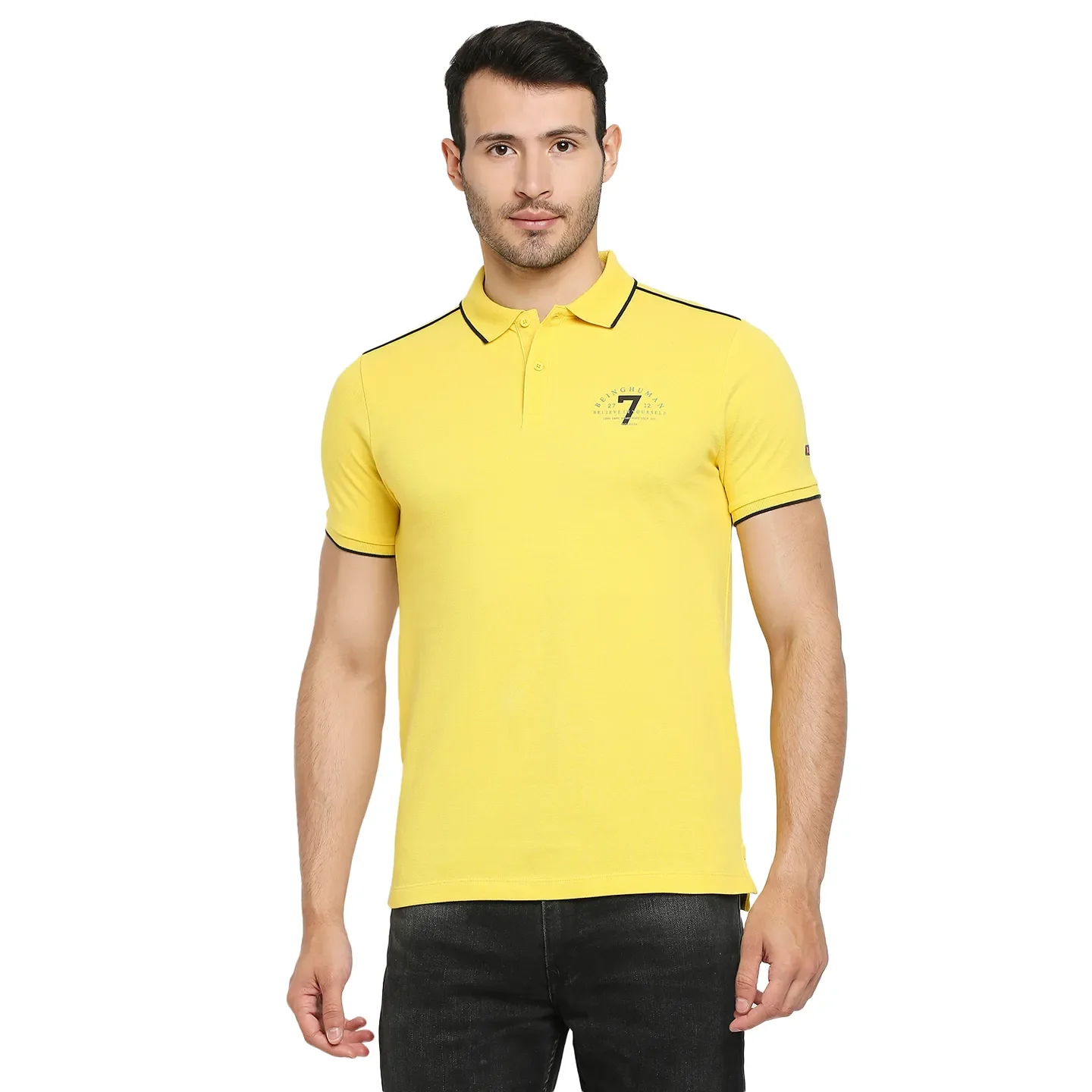Yellow Regular Fit Men's Polo T-Shirt by Being Human Clothing