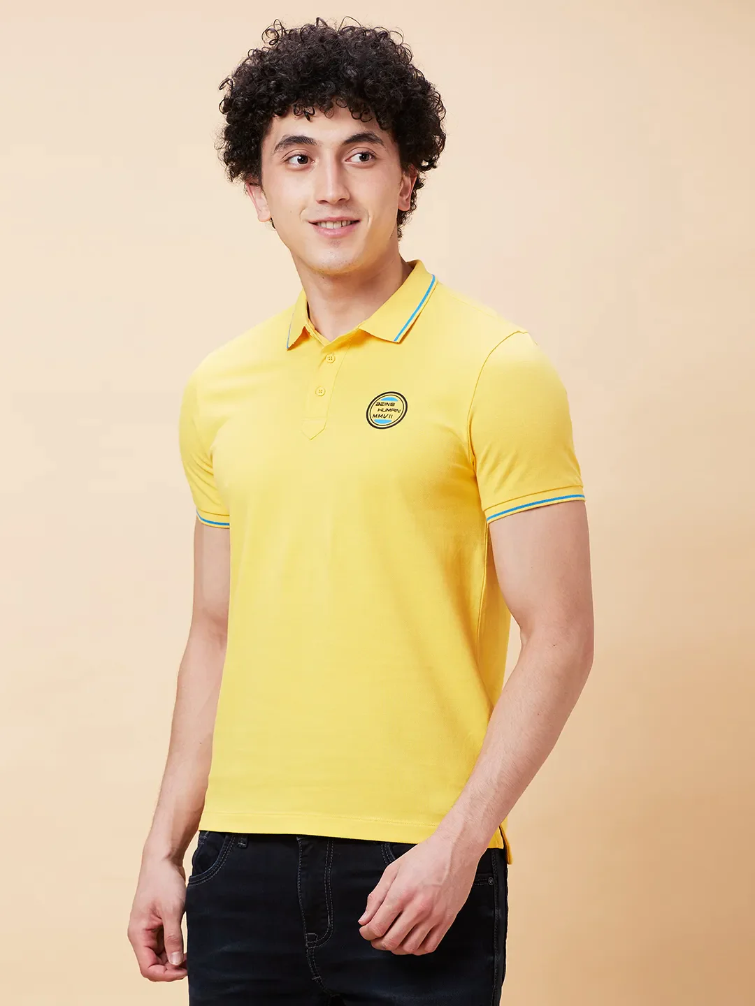 Yellow Regular Fit Men's Polo T-Shirt by Being Human Clothing - Image 3